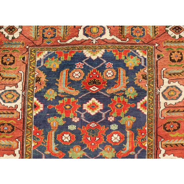Early 20th Century Antique Caucasian Rug With All-Over Design in Royal Blue Field Soft Red & Green For Sale - Image 4 of 12