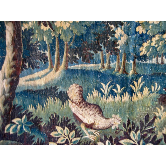 Early 18th Century Aubusson Verdure Tapestry Lansdscape and a Chicken For Sale - Image 4 of 11