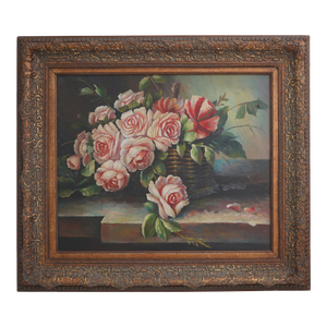 Framed Oil Painting on Canvas of Still Life Roses