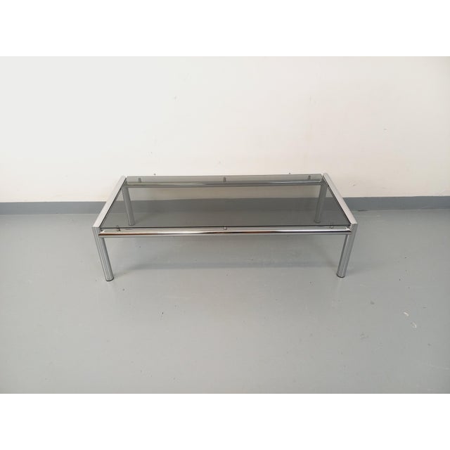 Vintage Rectangular Coffee Table in Smoked Glass and Chrome Metal, 1970s For Sale - Image 11 of 18