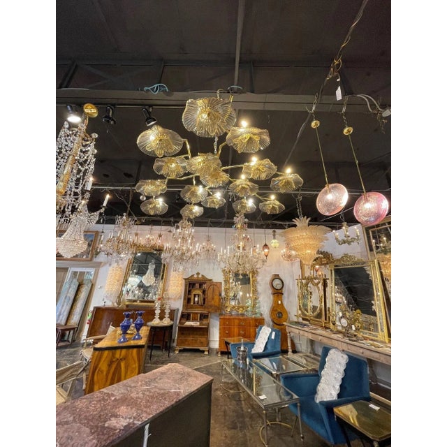 Modern Murano Gold Flower Chandelier For Sale - Image 3 of 10