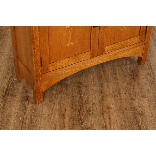 Brown Stickley Mission Collection Harvey Ellis Inlay Oak Small Cabinet For Sale - Image 8 of 18