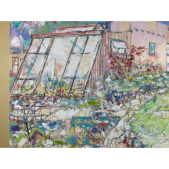 Green 1990s Abstract House Portrait Oil Painting by Laurie H. Phelps For Sale - Image 8 of 13