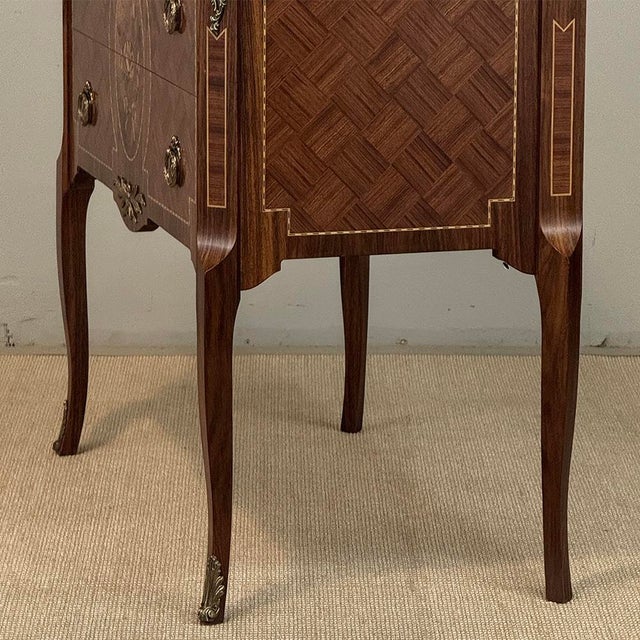 Antique French Louis XVI Style Marquetry Marble Top Commode For Sale - Image 14 of 18
