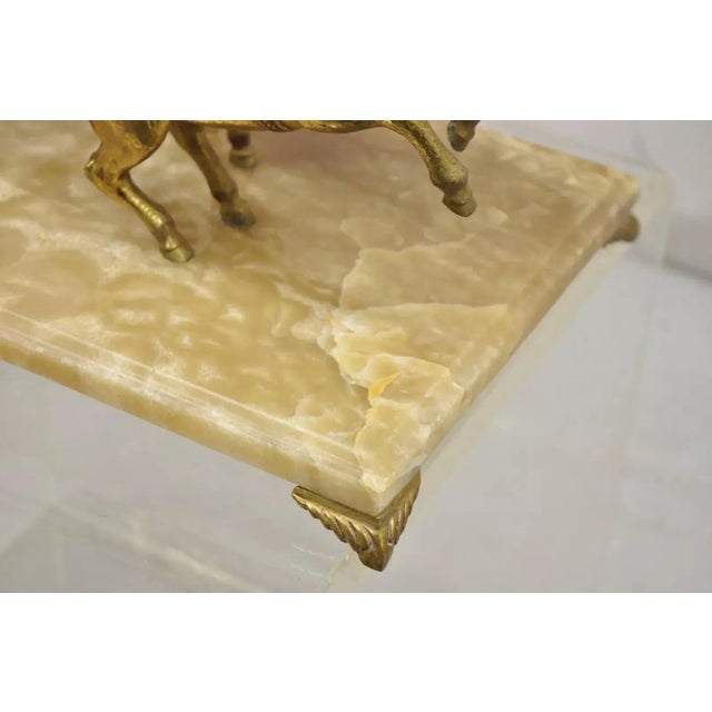 Mid 20th Century Vintage Gold Gilt Metal Roman Horse Drawn Chariot Sculpture on Marble Base For Sale In Philadelphia - Image 6 of 12