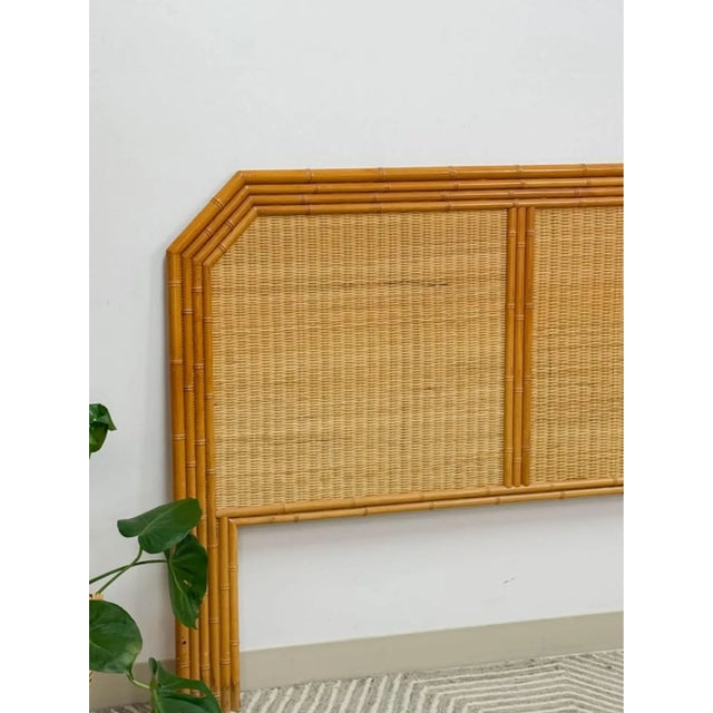 Vintage Bamboo Wicker Queen Headboard Coastal Hollywood Regency MCM For Sale - Image 9 of 9