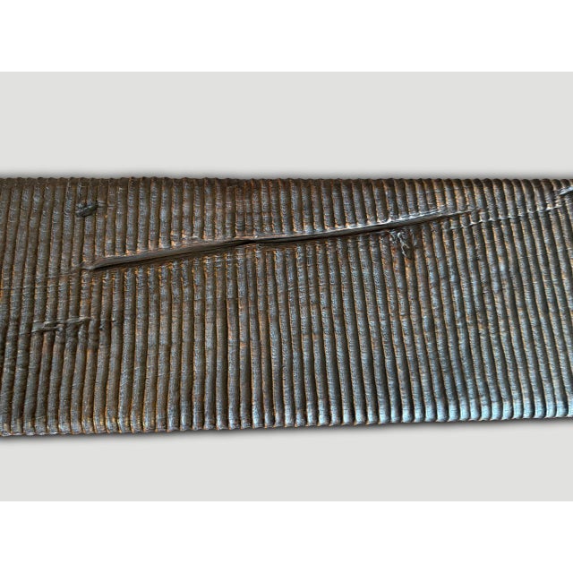 Andrianna Shamaris Impressive Minimalist Hand Carved Teak Wood Bench For Sale - Image 4 of 18