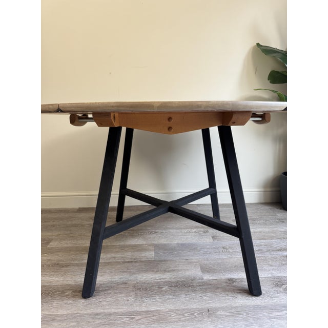 Black Round Drop Leaf Dining Table by Lucian Ercolani for Ercol, 1980s For Sale - Image 8 of 16