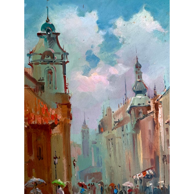 Sky Blue Oil Painting Dynamics of Urban Life Yuriy Suprunchuk For Sale - Image 8 of 12