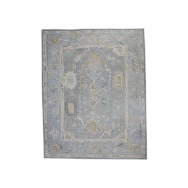 Blue Early 21st Century Blue Floral Design Handwoven Wool Turkish Oushak Rug 12'1" X 15'6" For Sale - Image 8 of 8