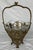 Vintage Brass Filigree and Cut Glass Basket Vase with little birdie topped handle. Glass insert is 6" Dia. x 4"H