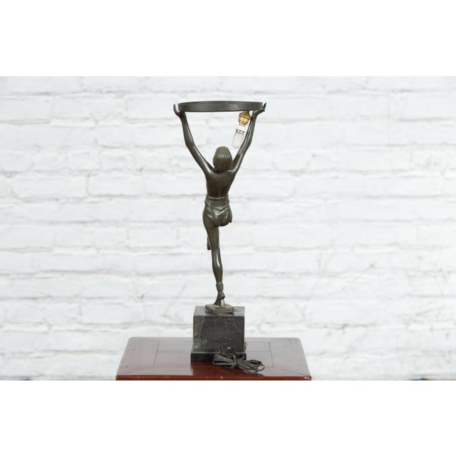 Bronze Vintage Art Deco Style Lost Wax Cast Bronze Table Lamp Depicting a Young Dancer For Sale - Image 8 of 10