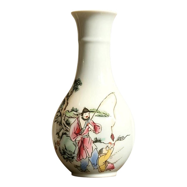 Chinese Old Ceramic Vase,Jurentang Marked Famille Rose Porcelain Vase Hand Drawing Figures Fishing Pattern For Sale