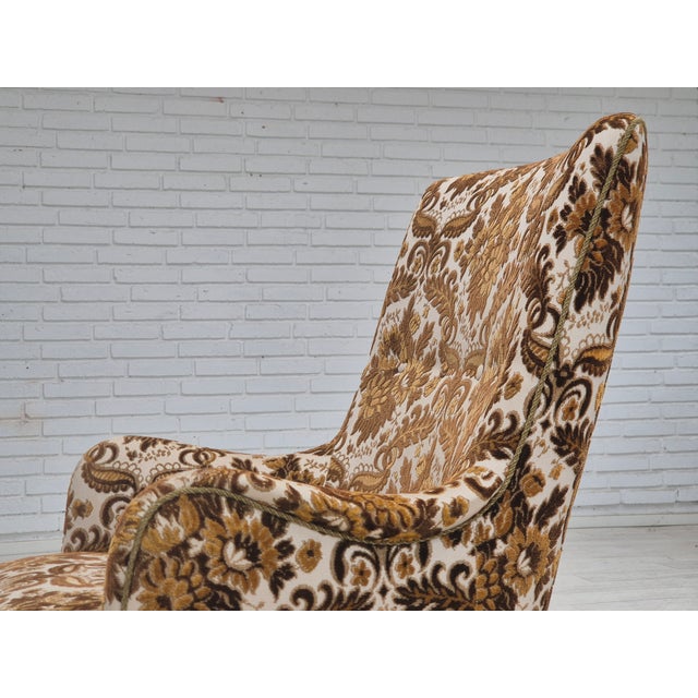 Danish Highback Armchair in Furniture Velour Fabric & Ash Wood, 1960s For Sale - Image 6 of 18