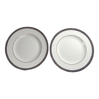 Vintage Wedgwood Palatia Dinner Plate 10 3/4” Bone China England R4700 Blue Gold Greek Key-Set of Two For Sale
