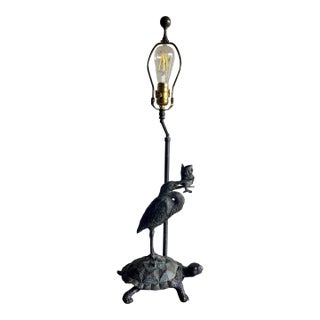 Vintage Maitland-Smith Bronze Heron Tortoise Tessellated Shell Table Lamp For Sale