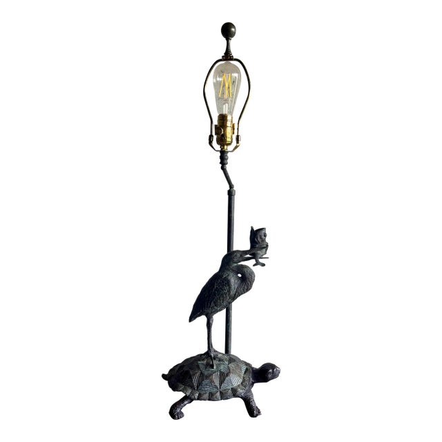 Vintage Maitland-Smith Bronze Heron Tortoise Tessellated Shell Table Lamp For Sale