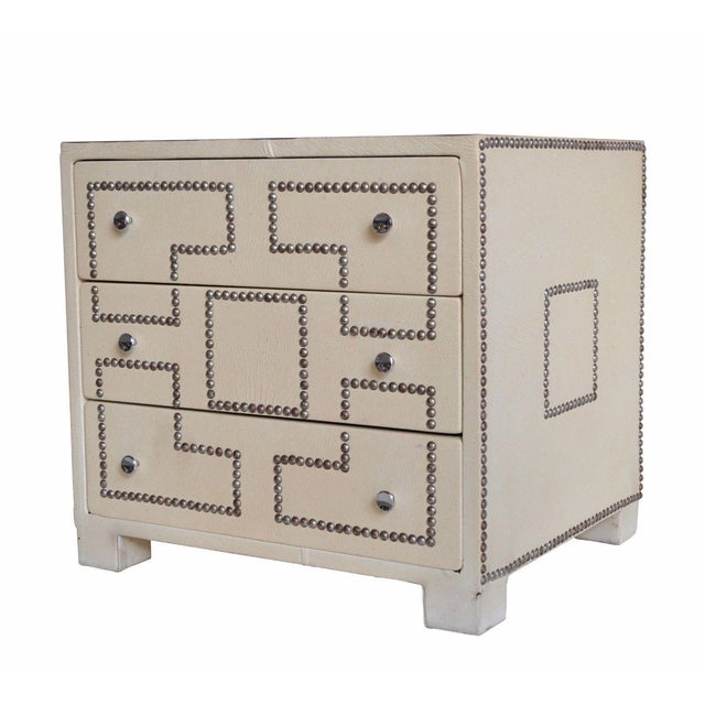 Vintage Hollywood Regency Studded Faux Leather Nightstand Table