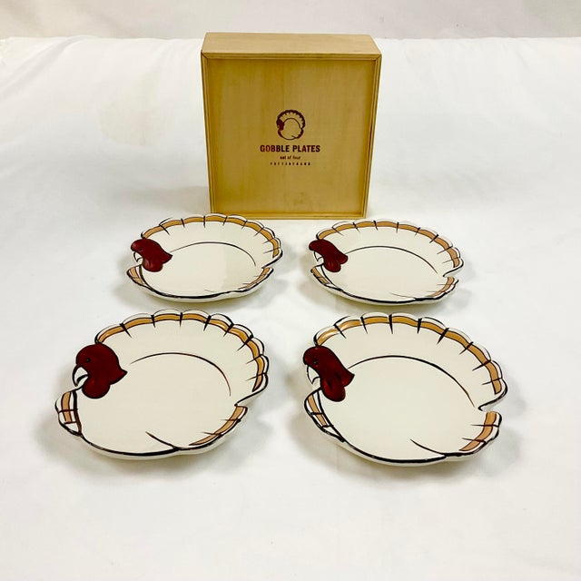 American 1990s Vintage Boho Chic Americana Thanksgiving Gobble Salad/Dessert Plates - Set of 4 For Sale - Image 3 of 10