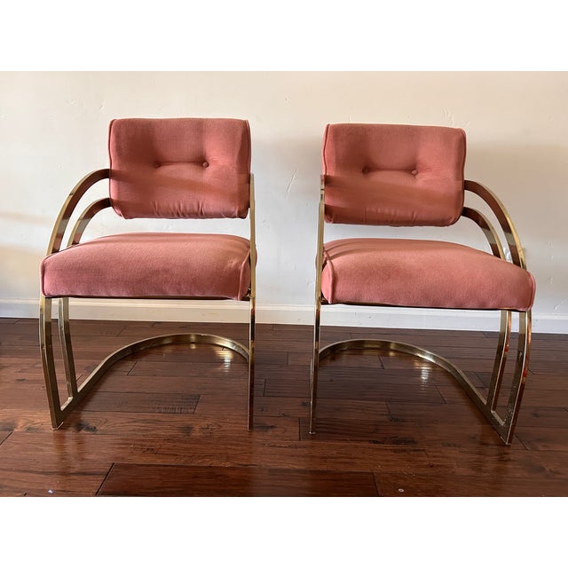 Cal-Style Vintage Milo Baughman Style Brass & Dusty Rose Cantilever Chairs From Cal-Style Furniture Mfg. Co. For Sale - Image 4 of 5
