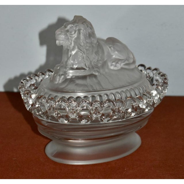 Glass Vintage Lion Covered Candy Dish Imperial Glass Frosted Atterbury For Sale - Image 7 of 12