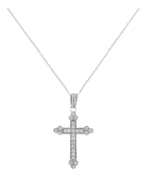 .925 Sterling Silver 1/4 Cttw Prong Set Round-Cut Diamond Cross 18" Pendant Necklace -