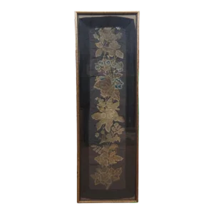 Early 20th Century Chinese Chinoiserie Silk Embroidered Floral Panel Table Runner