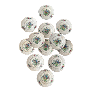 Antique Royal Worcester Floral Basket Plates Made in England - a Set of 12 Dinner Plates