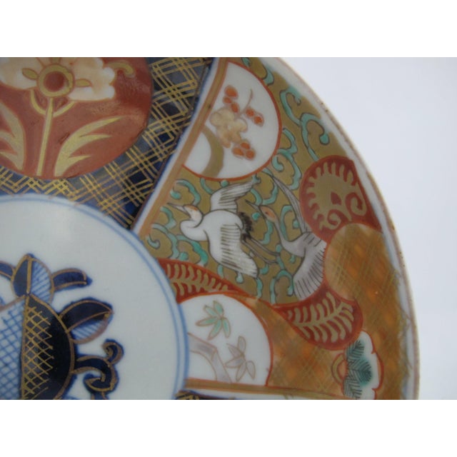 Late 19th Century Japanese Imari Porcelain Peach Medallion Heron Flower Plate or Shallow Bowl Set For Sale - Image 5 of 11