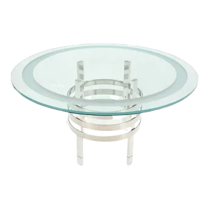 Heavy Polished Solid Stainless Steel Glass Round Dining Game Table Ribbed Design