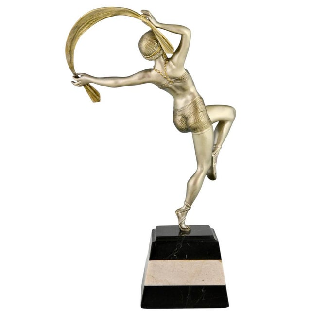 R. Varnier, Art Deco Scarf Dancer, 1925, Bronze with Marble Base For Sale - Image 6 of 12