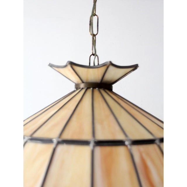 Metal Vintage Tiffany Style Stained Glass Hanging Pendant Light For Sale - Image 7 of 18
