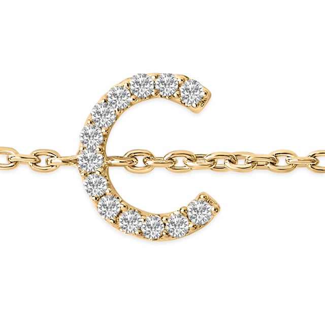 Contemporary 10K Yellow Gold Diamond Accent "C" Initial Charm and Link Bracelet For Sale - Image 3 of 6