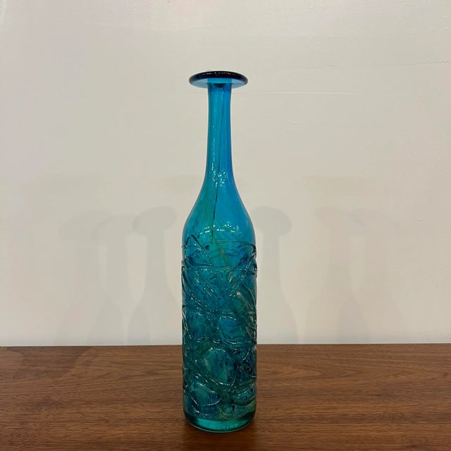 Mdina Ming Blue and Green Art Glass Bottle Vase For Sale - Image 9 of 9
