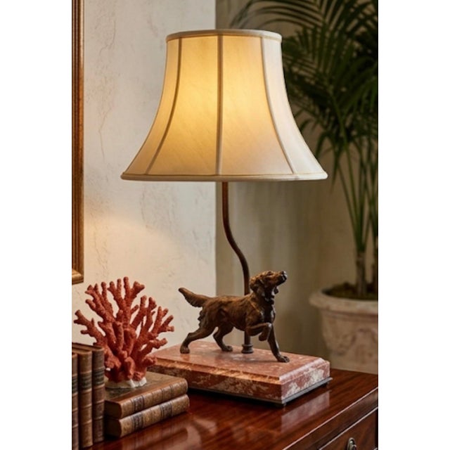 Vintage Patinated Bronze Sporting Dog Accent Lamp on Veined Rouge Marble Base For Sale - Image 12 of 12