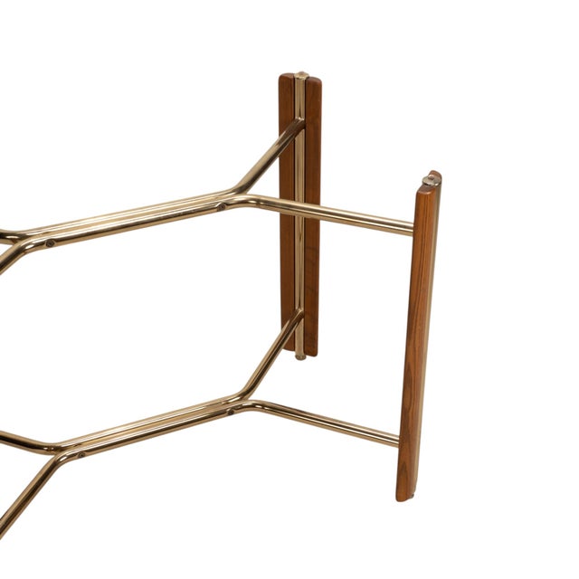 1980s 1980s Attributed Chromcraft Oak and Brass Dining Table Base for Glass Top For Sale - Image 5 of 9