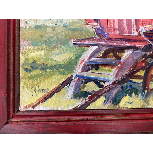 Red "My Gypsy Mobile" ~ Lorie Batson, Original Oil Painting. Captures a Charming, Rustic Scene of a Small Gypsy Wagon. For Sale - Image 8 of 10