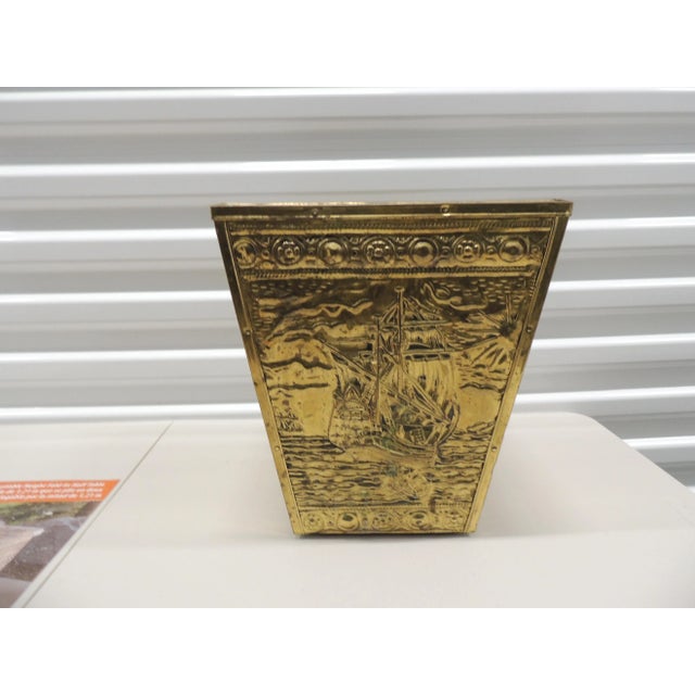 Vintage Brass Victorian Repousse Wastepaper Basket For Sale - Image 4 of 7