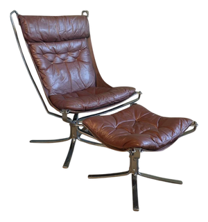 Set of Brown High-Backed Falcon Chair with Ottoman by Sigurd Resell