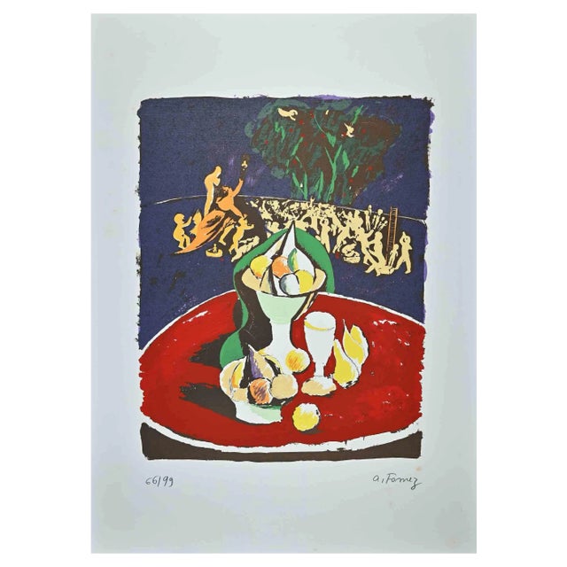 Antonio Fomez, Still Life, Original Lithograph, Mid 20th-Century For Sale