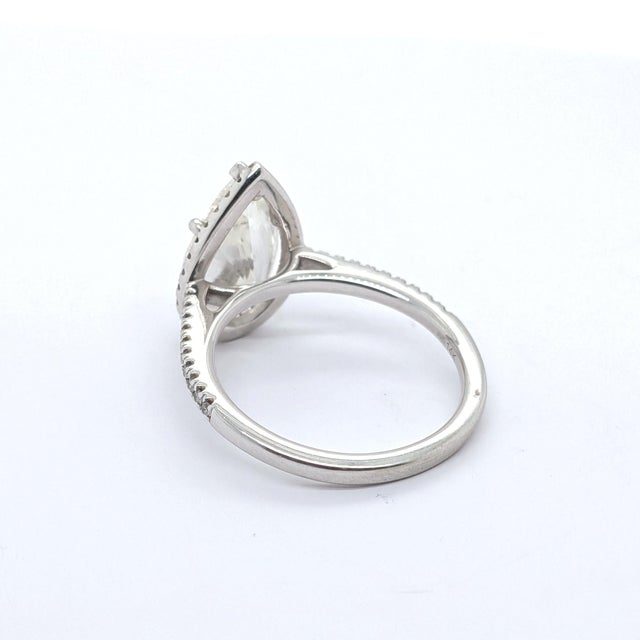 Silver 14k White Gold Engagement Ring With Pear-Shaped Diamond & Pave Band - Size 7.75 For Sale - Image 8 of 8