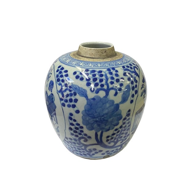 Chinese Oriental Handpaint Flower Vase Small Blue White Porcelain Ginger Jar For Sale - Image 3 of 5