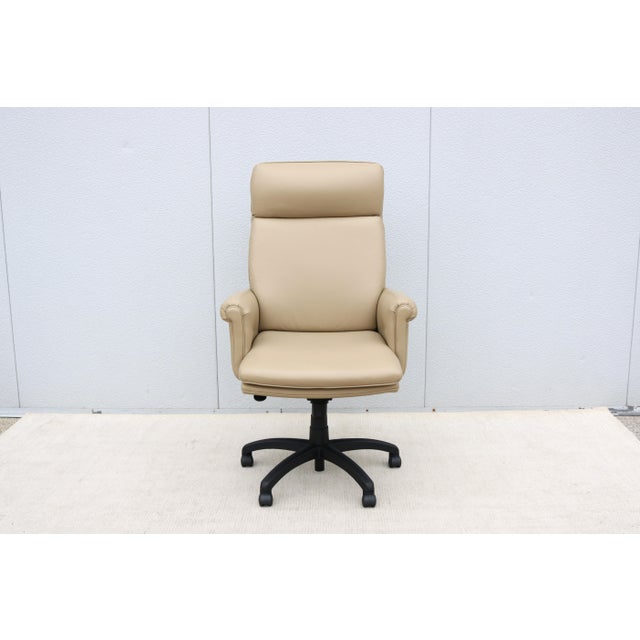 Traditional Classic Cabot Wrenn Caesar High Back Regency Taupe Leather Swivel Desk Chair For Sale - Image 3 of 18