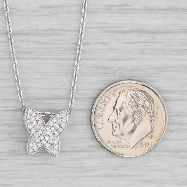 2020s New 0.20ctw Diamond Butterfly Pendant Necklace 14k Gold Cable Chain 17"-18" For Sale - Image 5 of 5