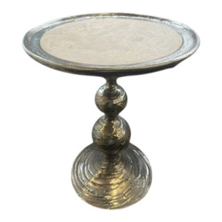 Silver End Table With Stone Top For Sale