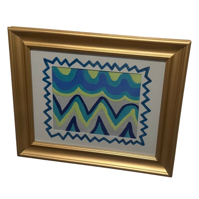 2020s Schumacher “Zig Zag Weave” Framed Textile Art in Metallic Gold Frame For Sale - Image 5 of 5