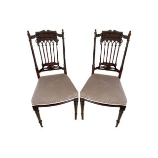 Set of Antique Victorian Side Chairs in Carved Mahogany, 1890 For Sale