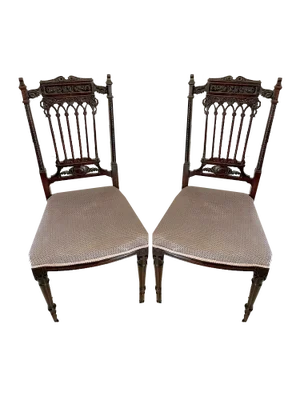 Set of Antique Victorian Side Chairs in Carved Mahogany, 1890