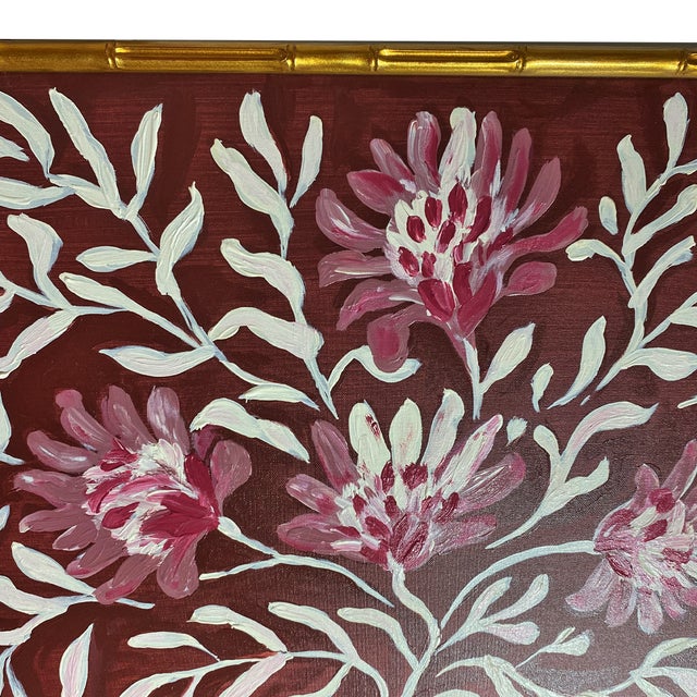 2020s Original Floral Painting — Acrylic on Canvas Board, Framed 18.75×24.75 in Gilded Bamboo Frame, Botanical Wall Art by Tatiana Duperault For Sale - Image 5 of 5