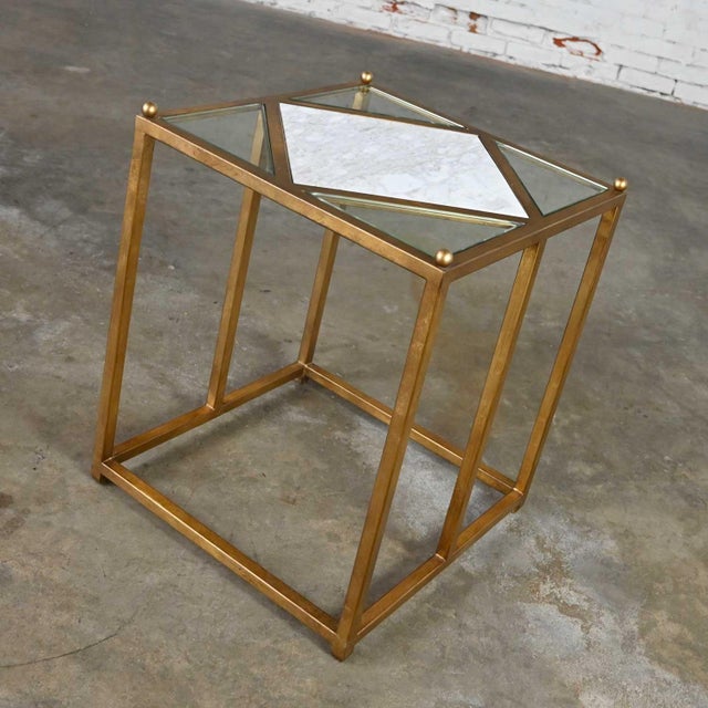 Chelsea House Jamie Merida Collection Iron Antique Gold Leaf Harlequin Side Table For Sale - Image 10 of 18